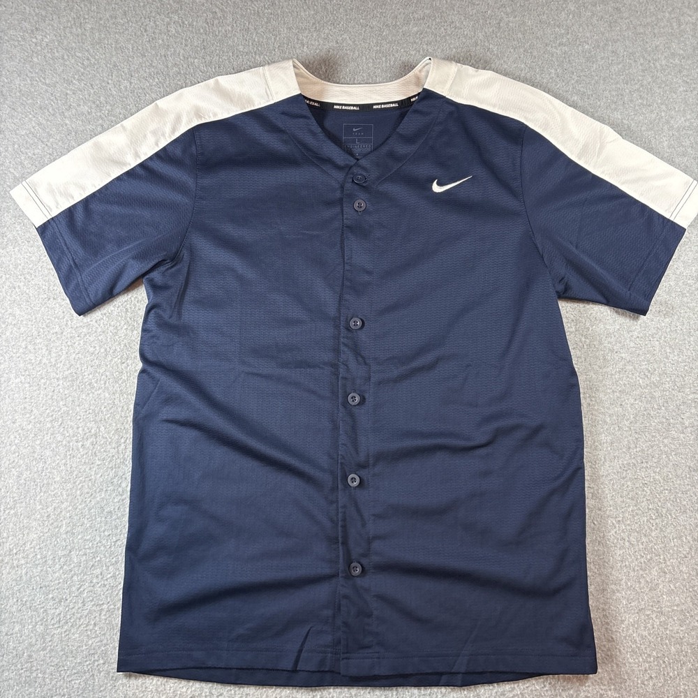 Nike Baseball‎ Navy Blue White Men's Sz L Button Up Practice Jersey